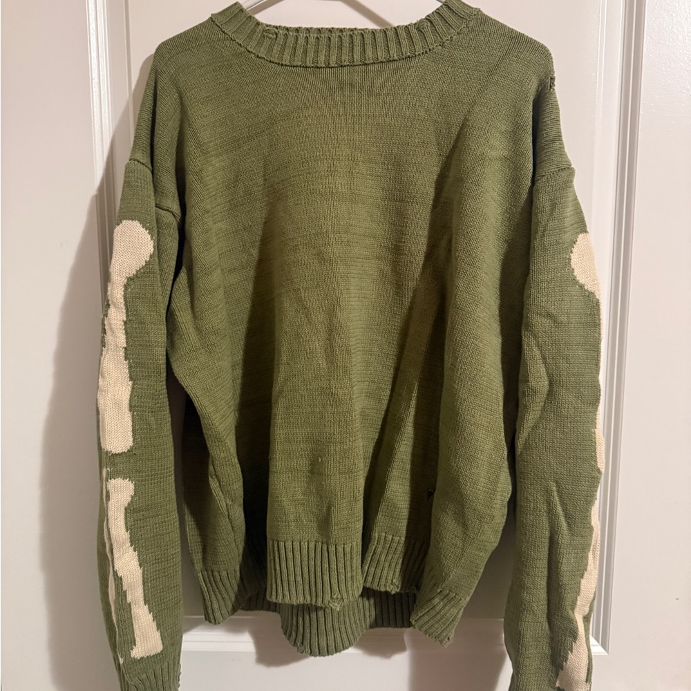 Olive Green Kapital Japan Distressed Sweater with Skeleton 💀 Back